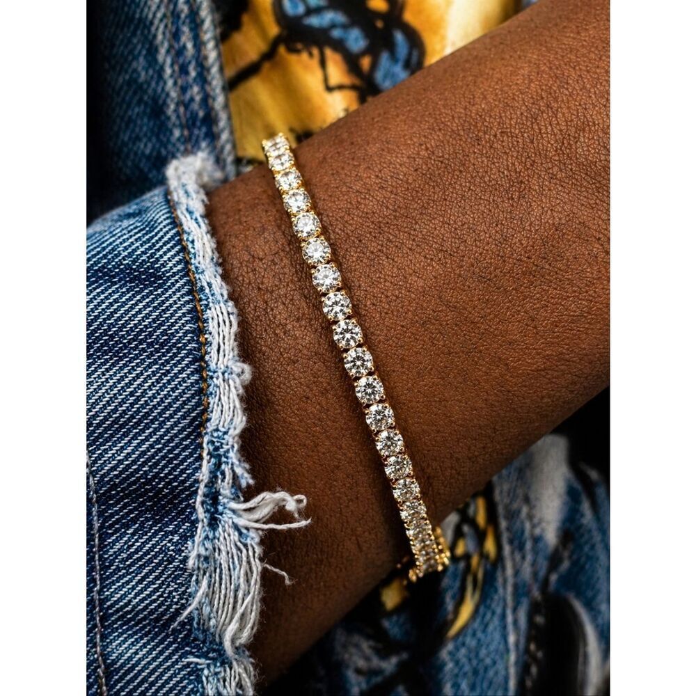 14k GP Simulated Diamond Tennis Chain Bracelet